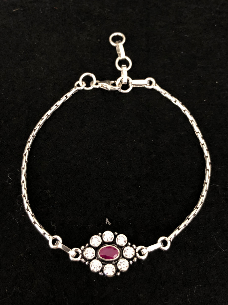 Ruby Halo Chain Bracelet, top view