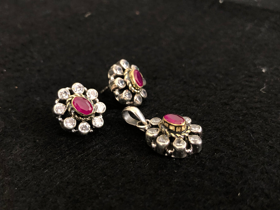 Ruby Oval Halo Set, angled view