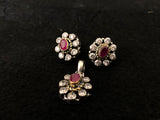 Ruby Oval Halo Set, close-up view