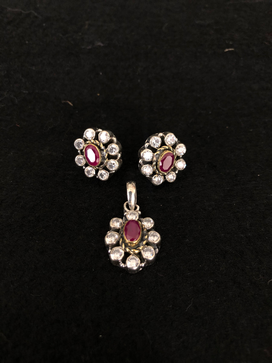 Ruby Oval Halo Set, front view