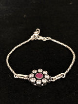 Ruby Halo Silver Bracelet, angled view