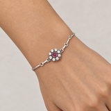 Ruby Halo Silver Bracelet, worn lifestyle view