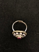Round Ruby Halo Silver Ring, rear view