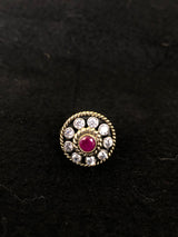 Round Ruby Halo Silver Ring, top view