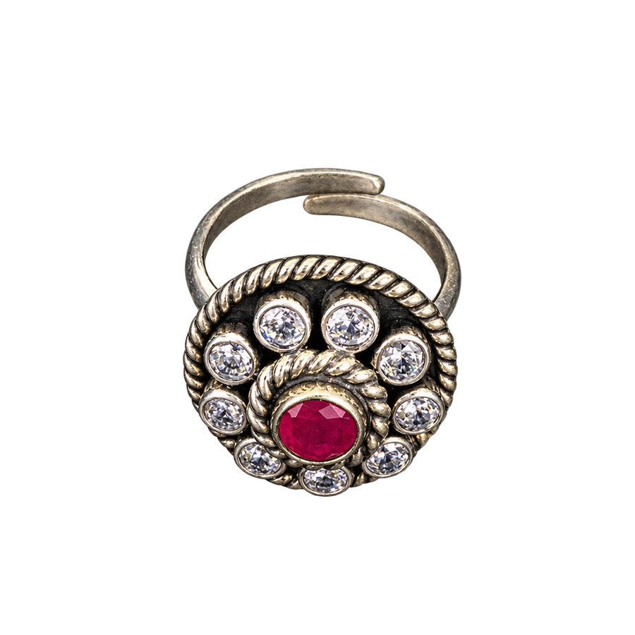 Round Ruby Halo Silver Ring, transparent catalogue view
