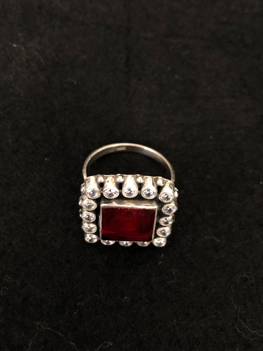 Ruby Halo Silver Ring, front view