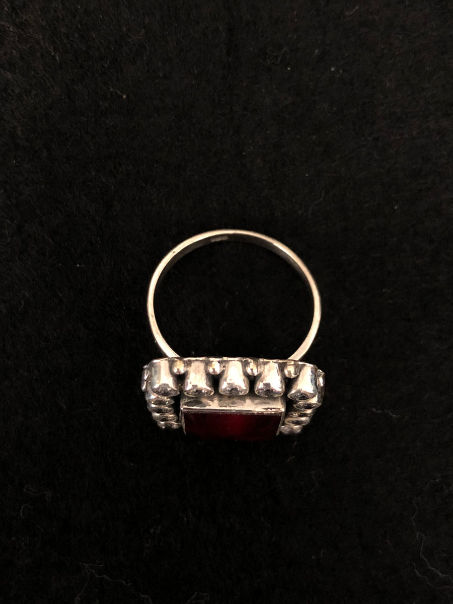 Ruby Halo Silver Ring, rear view