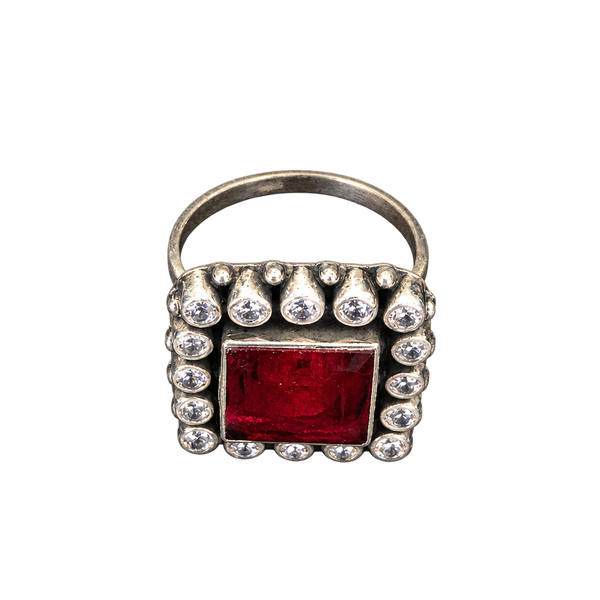 Ruby Halo Silver Ring, transparent catalogue view