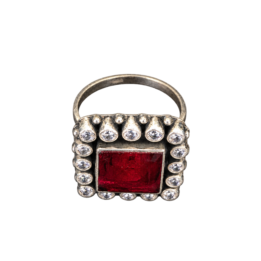Ruby Halo Silver Ring, transparent catalogue view