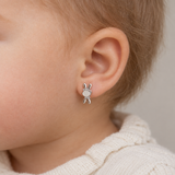 Silver Bunny Hoop Earrings worn on a 6–12-month baby