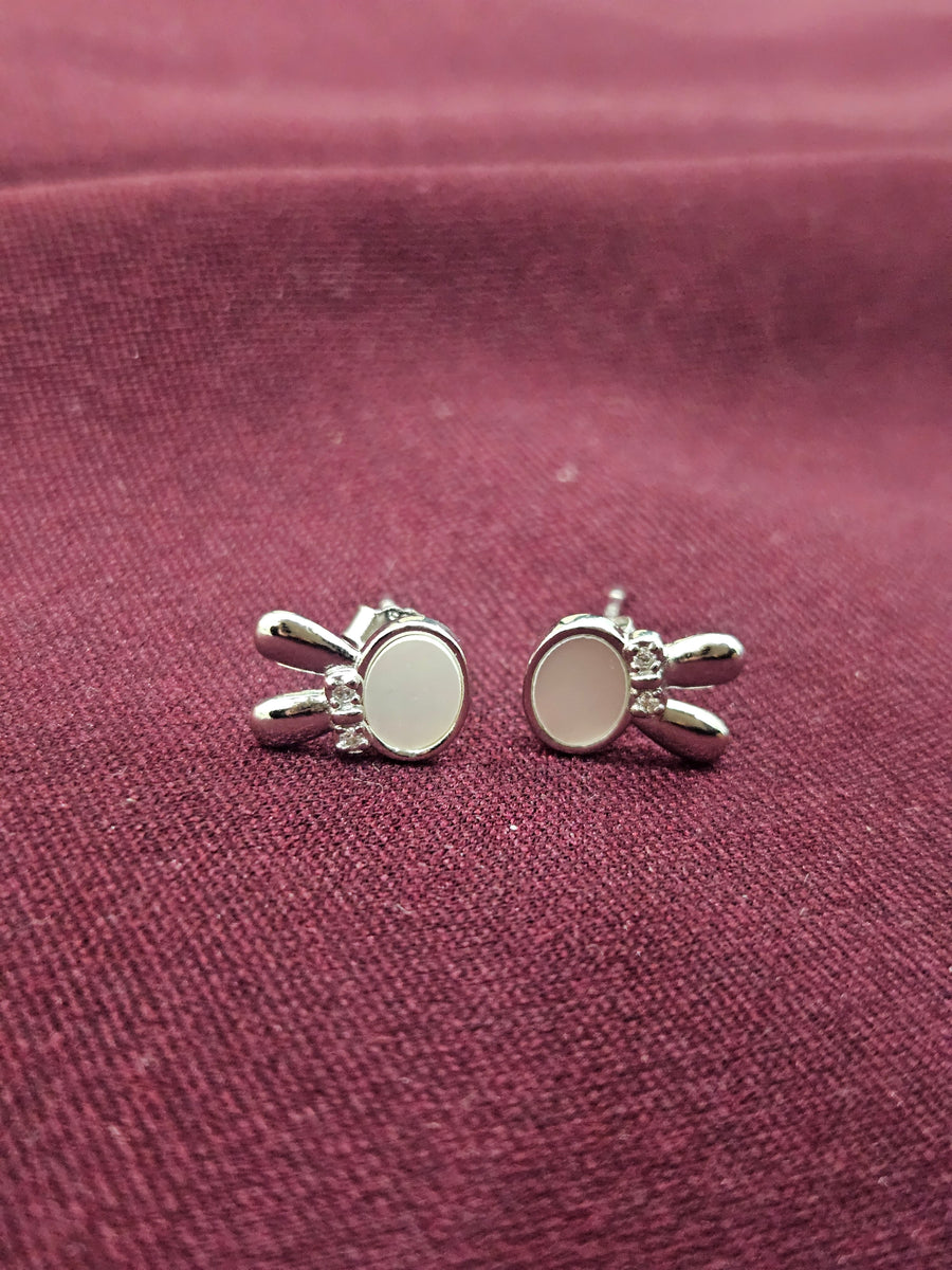 Silver Bunny Hoop Earrings, front view
