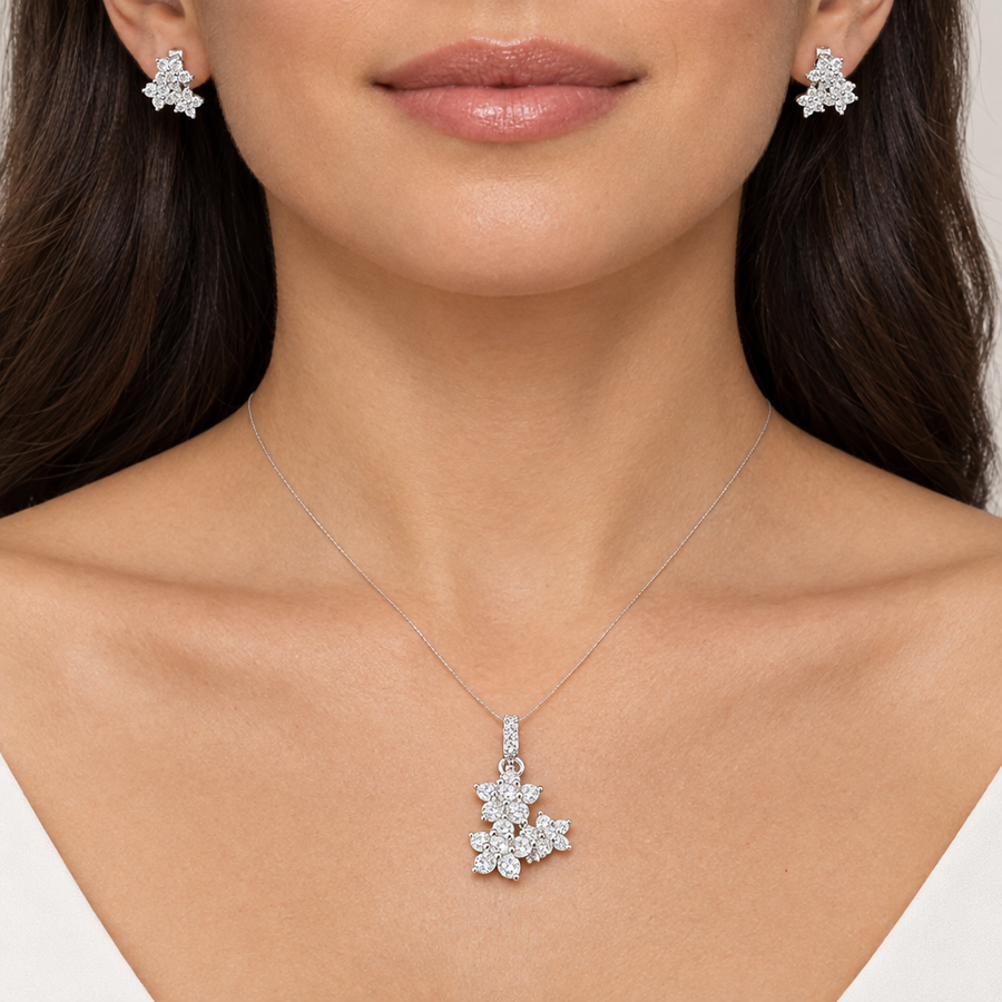 Floral Crystal Pendant Set, worn lifestyle view