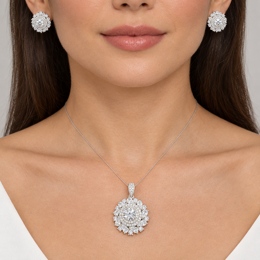Crystal Sunburst Pendant Set, worn lifestyle view