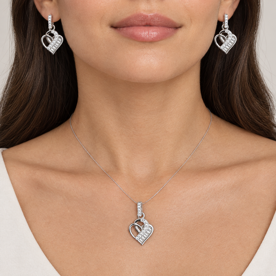 Interlocking Heart Pendant Set, worn lifestyle view