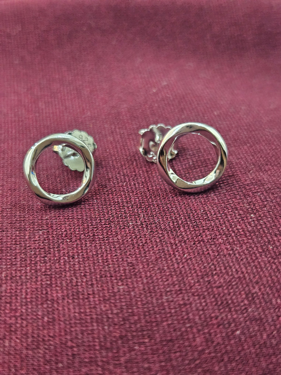 Silver Open Circle Earrings, angled view