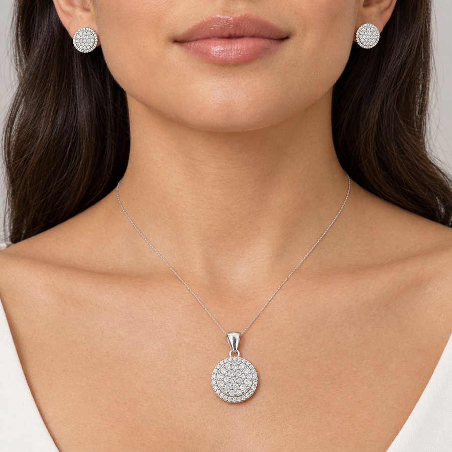 Pave Disc Pendant Set, worn lifestyle view