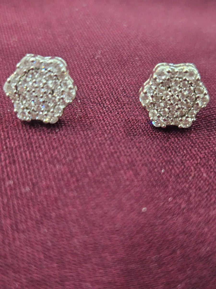 Silver Pave Cluster Hoops, angled view