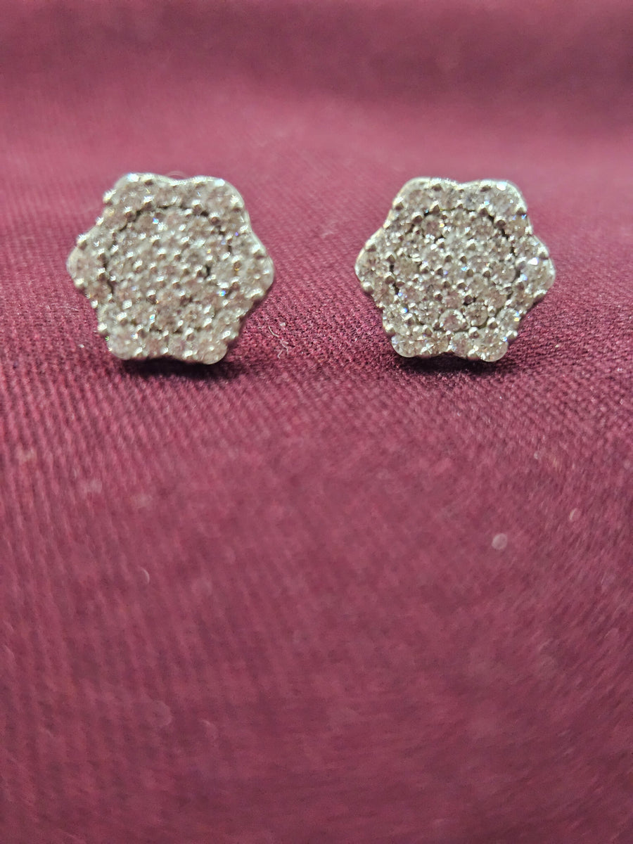 Silver Pave Cluster Hoops, close-up view