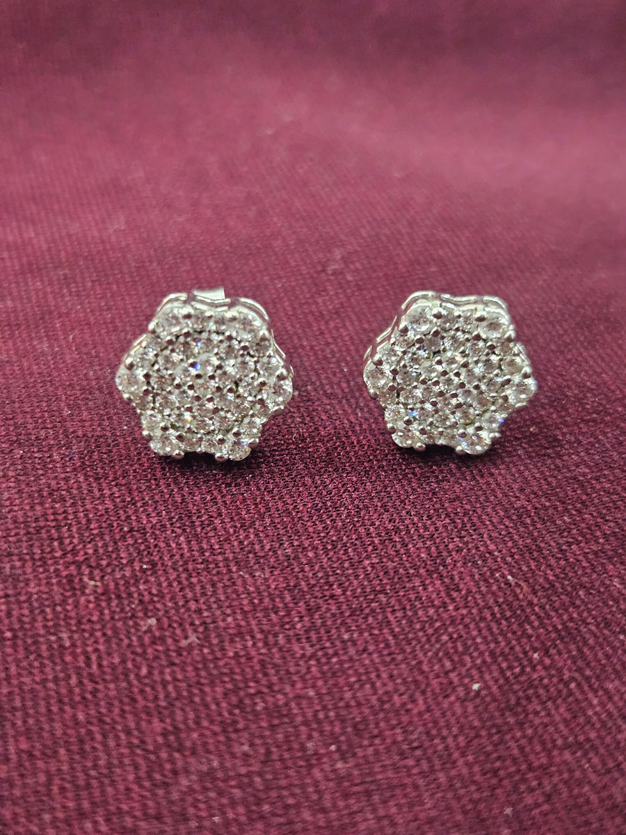 Silver Pave Cluster Hoops, front view
