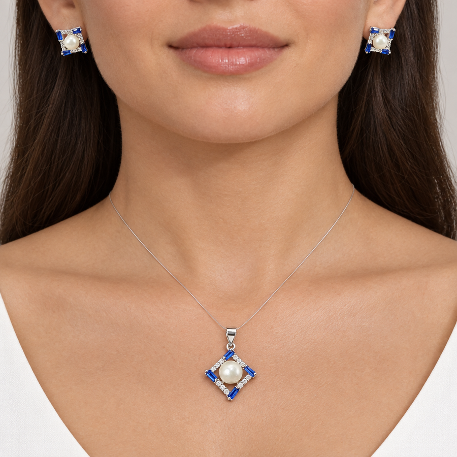 Blue Pearl Pendant Set, worn lifestyle view