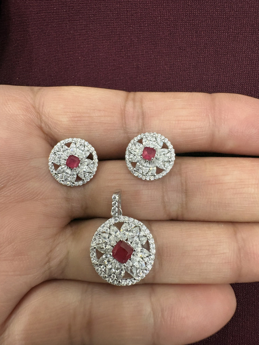 Red Floral Halo Set, angled view