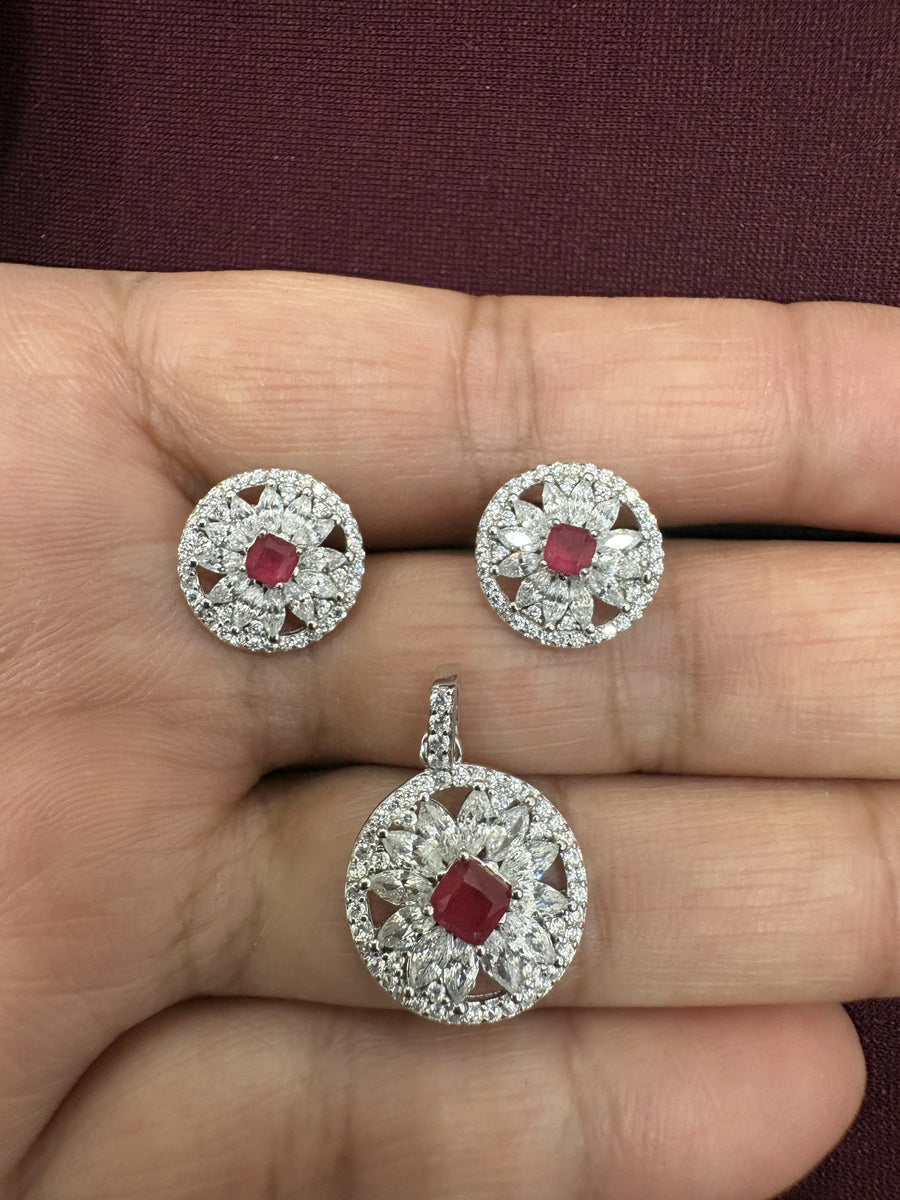 Red Floral Halo Set, front view