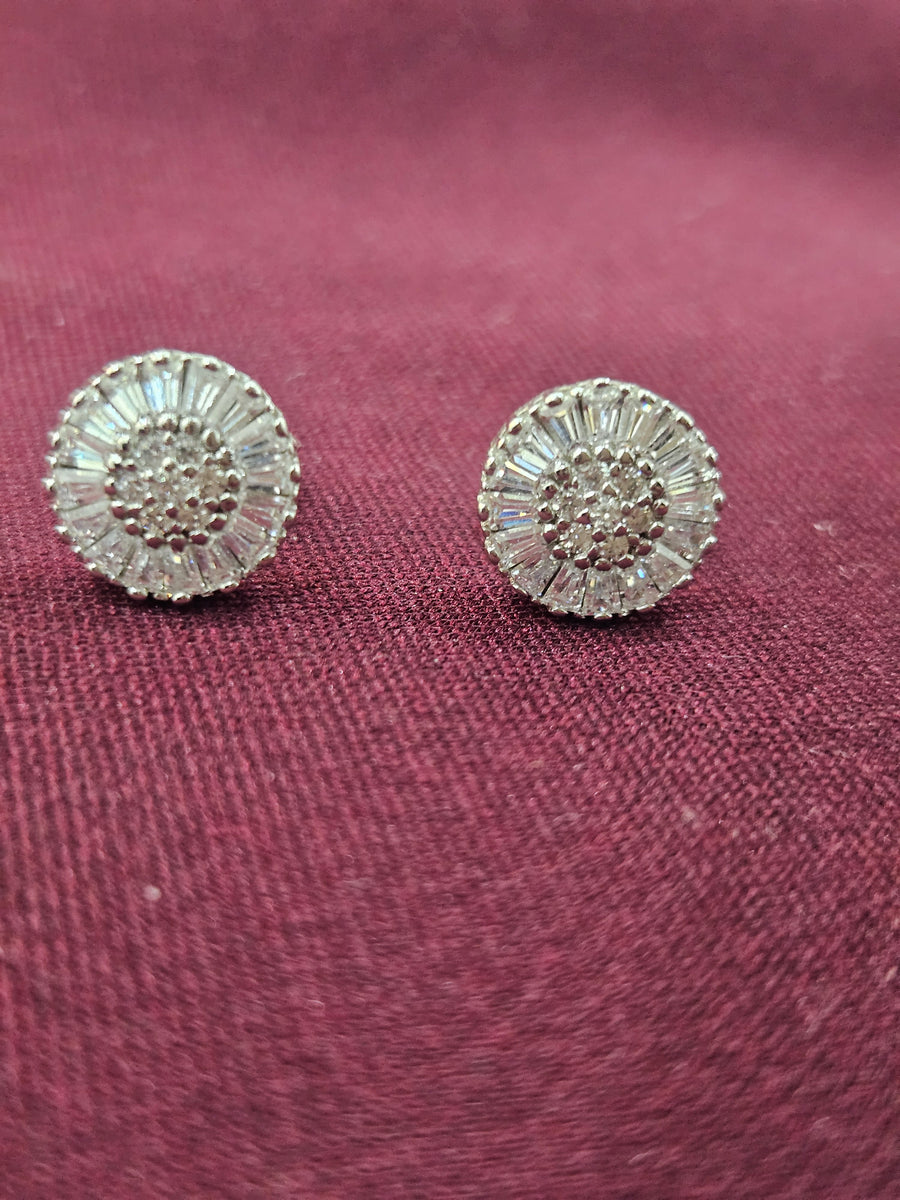 Silver Tone Halo Hoop Earrings, angled view