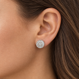 Silver Tone Halo Hoop Earrings, worn lifestyle view