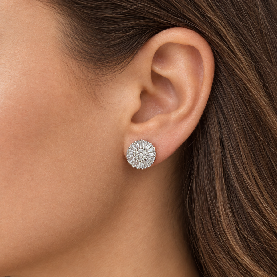 Silver Tone Halo Hoop Earrings, worn lifestyle view