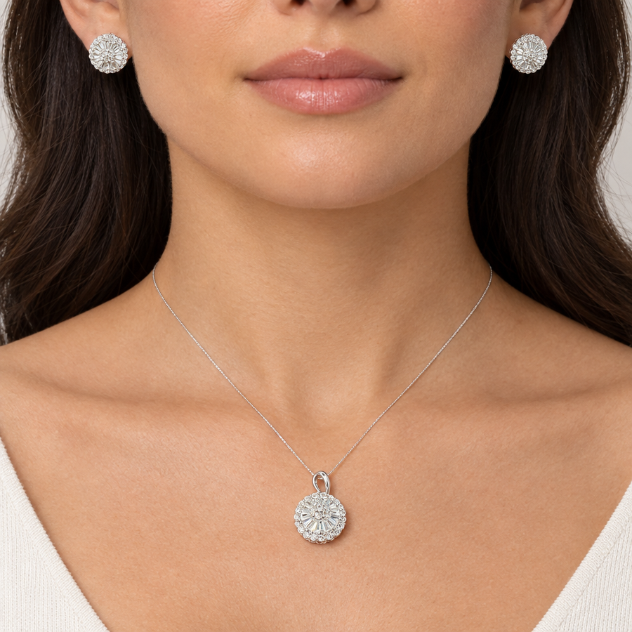 Round Cluster Halo Set, worn lifestyle view