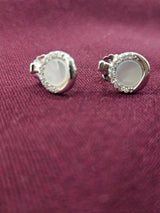 Round Silver Tone Halo Hoop Earrings, angled view