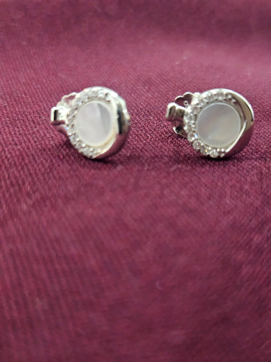 Round Silver Tone Halo Hoop Earrings, angled view