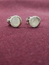 Round Silver Tone Halo Hoop Earrings, close-up view