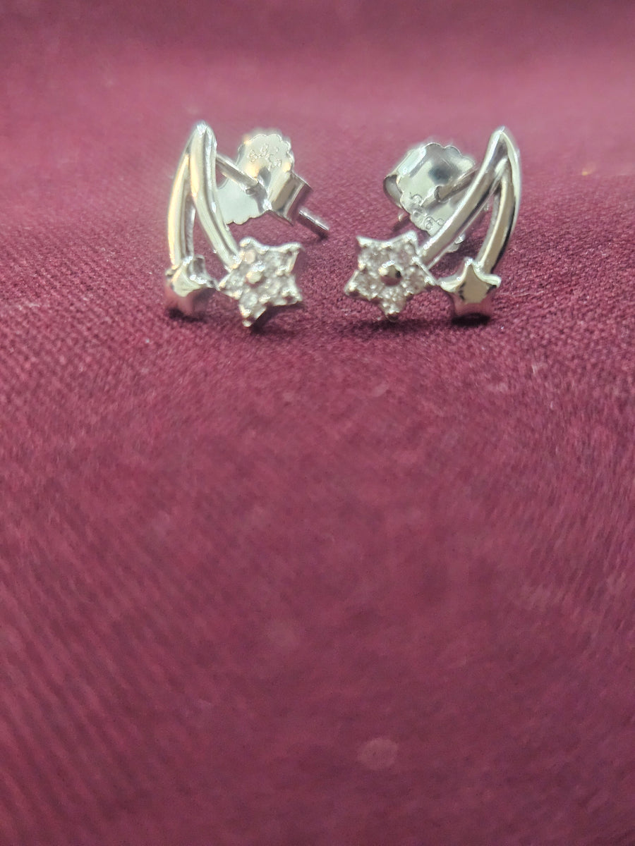 Silver Star Hoop Earrings, angled view