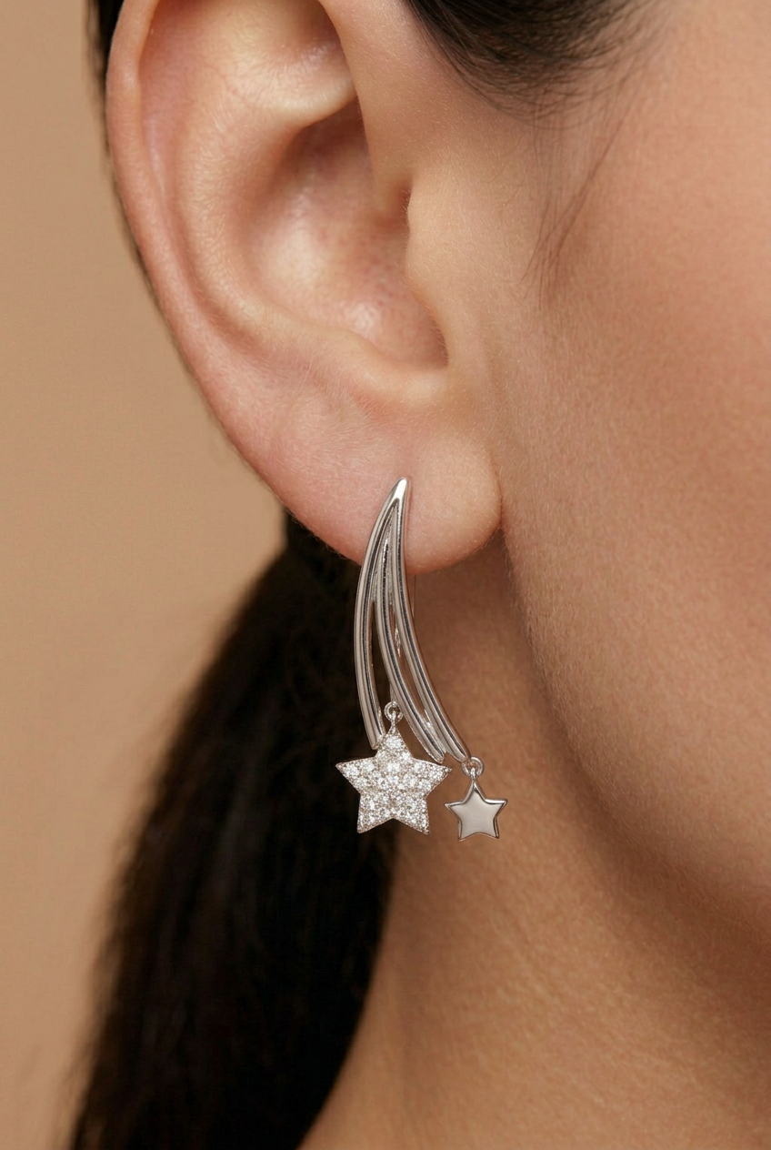 Silver Star Hoop Earrings