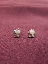 Silver Square Hoop Earrings, angled view