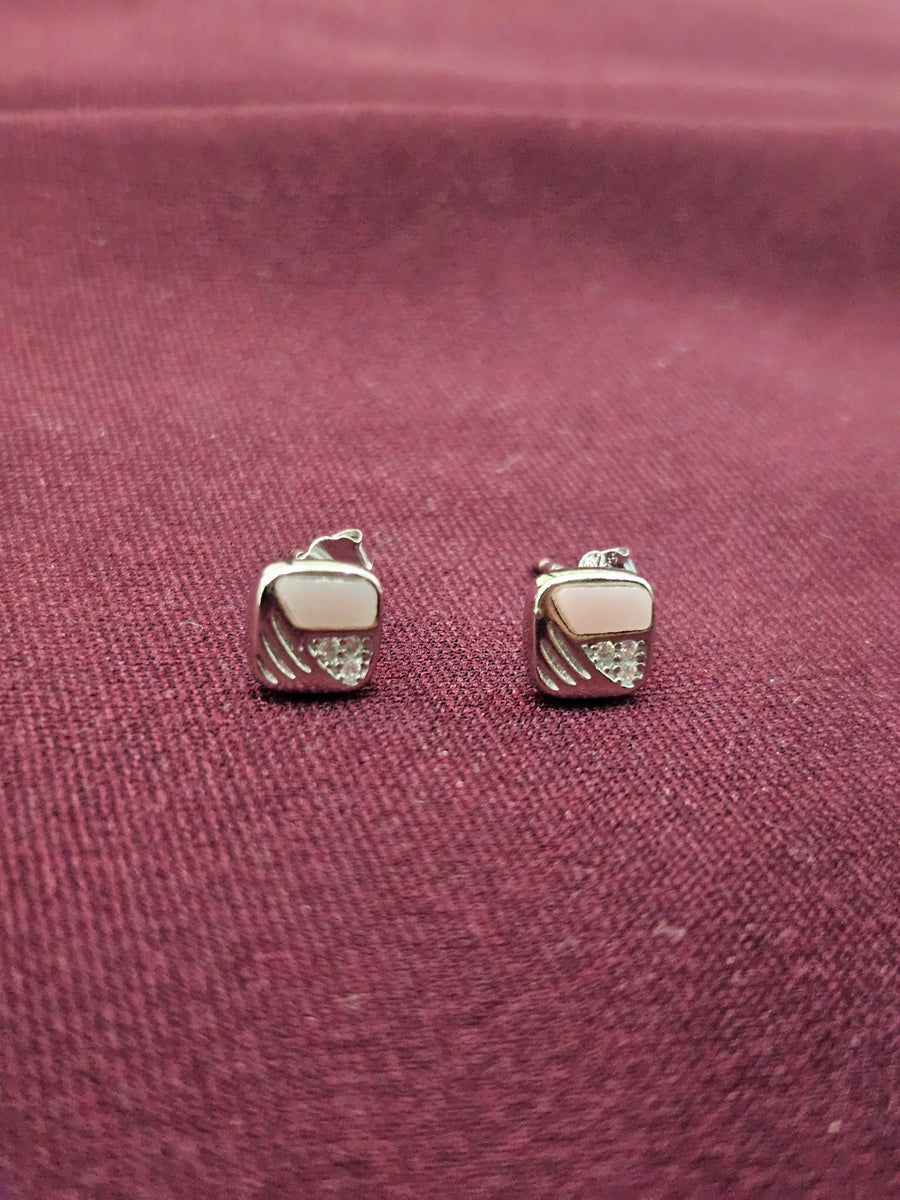 Silver Square Hoop Earrings, angled view