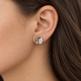 Silver Square Hoop Earrings, worn lifestyle view