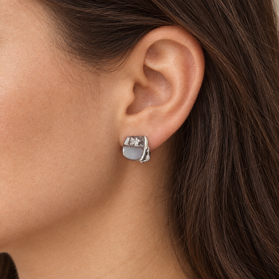 Silver-Tone Square Hoop Earrings, worn lifestyle view