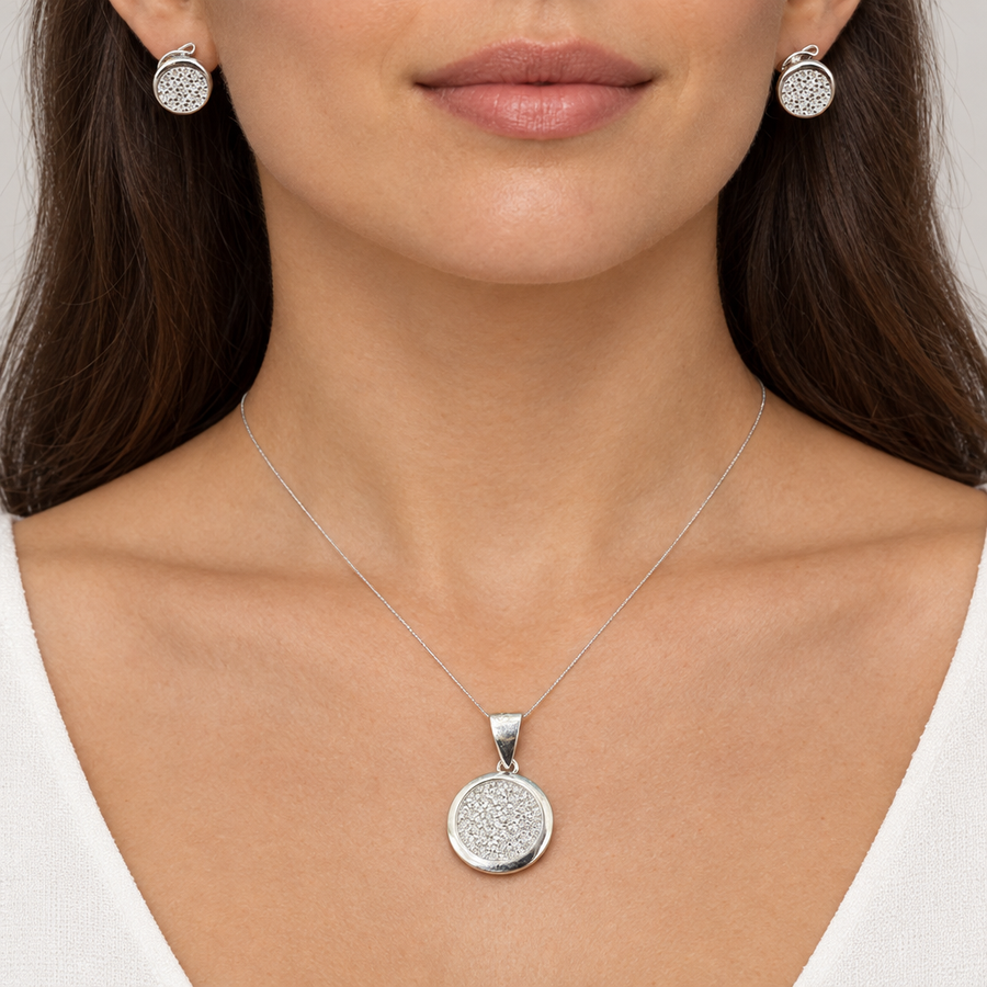 Textured Disc Pendant Set, worn lifestyle view