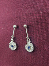 Blue Floral Drop Bugdi Pair, angled view