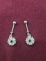 Blue Floral Drop Bugdi Pair, front view