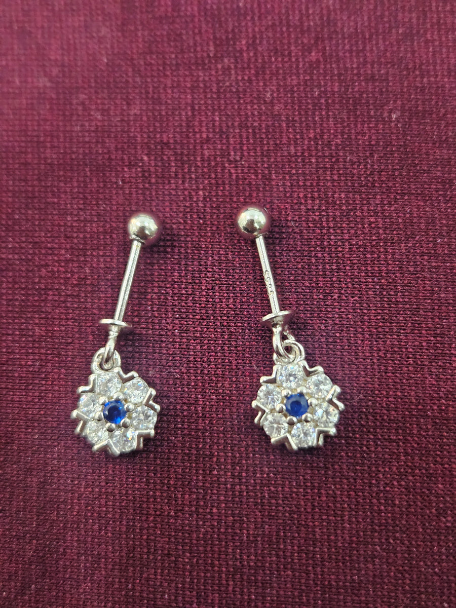 Blue Floral Drop Bugdi Pair, front view