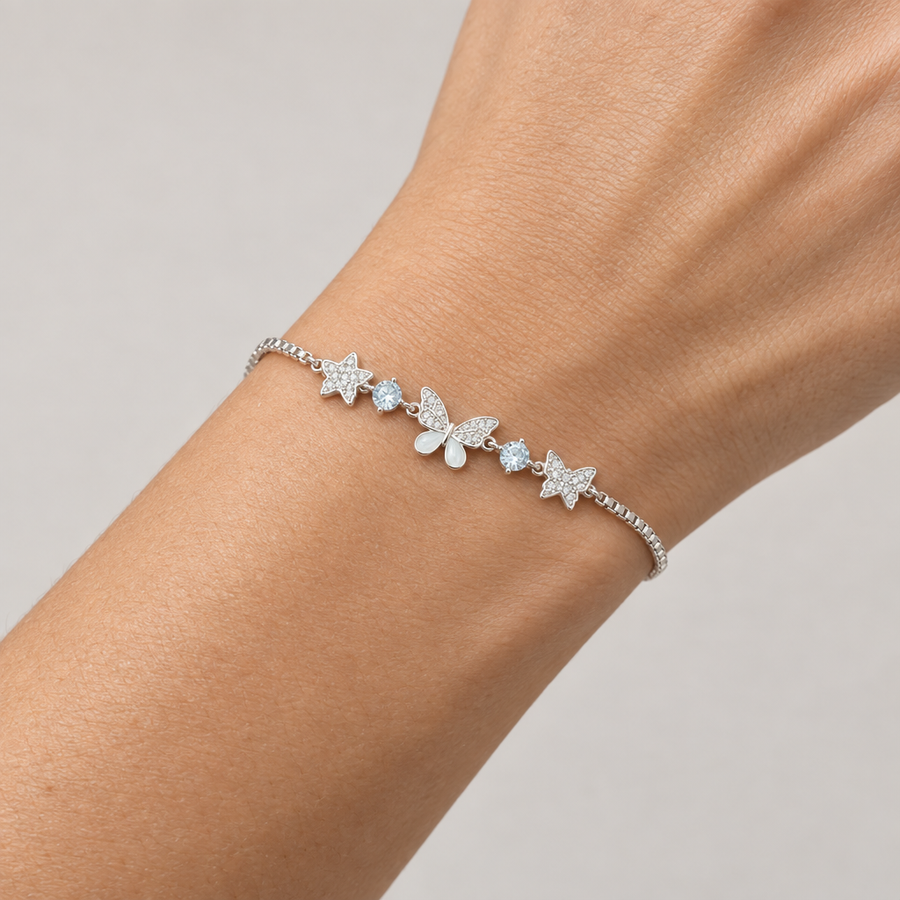Butterfly Star Chain Bracelet, worn lifestyle view
