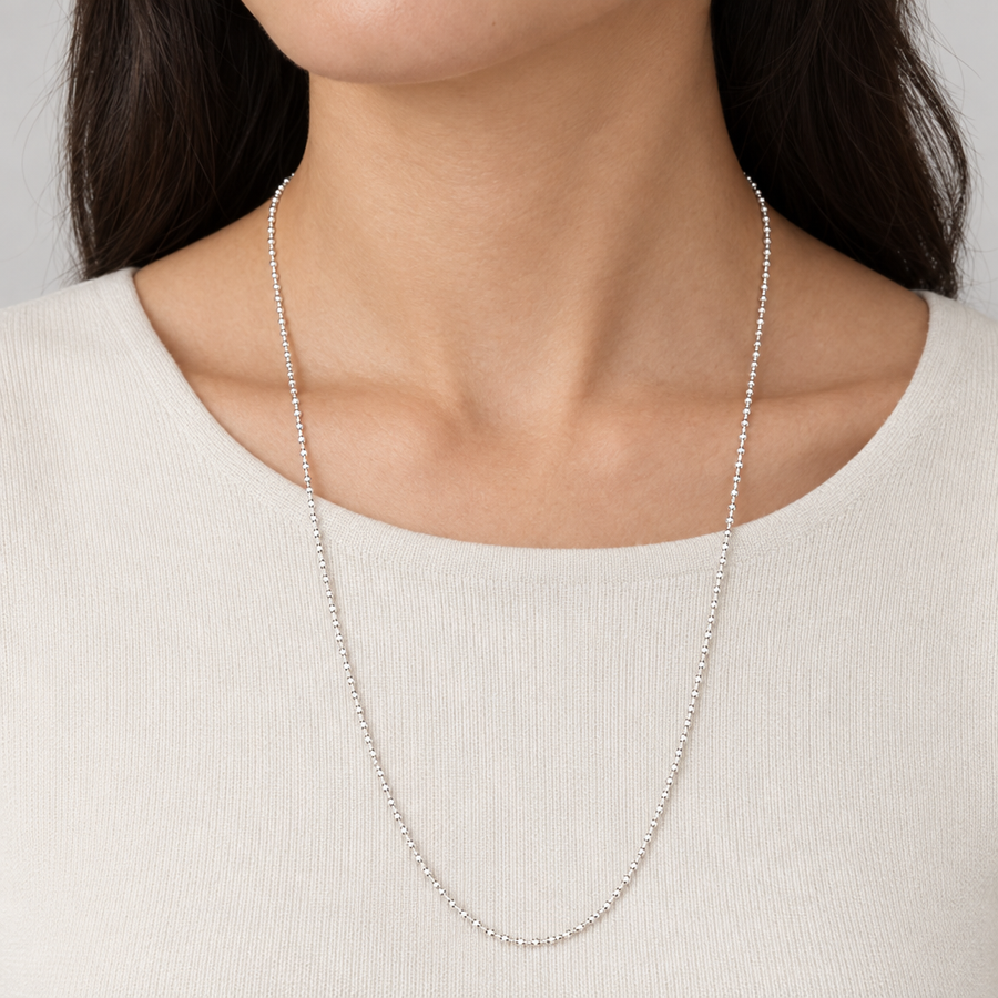 Silver-Tone Beaded Link Chain, worn lifestyle view