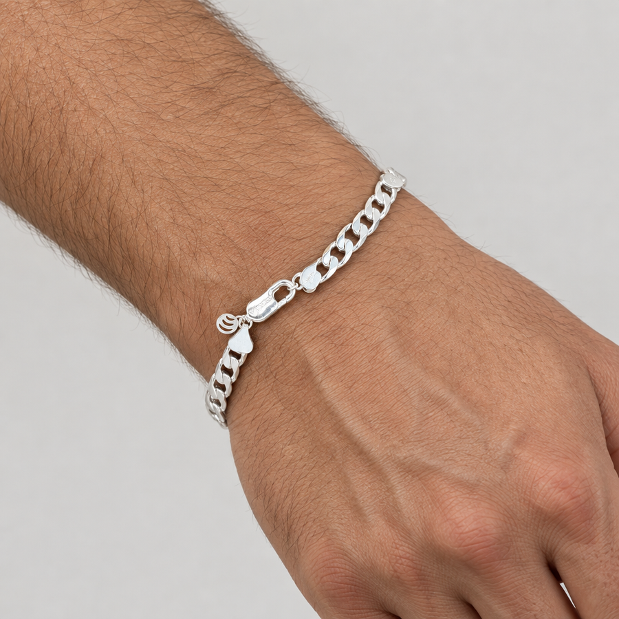 Silver-Tone Curb Chain Bracelet, worn lifestyle view