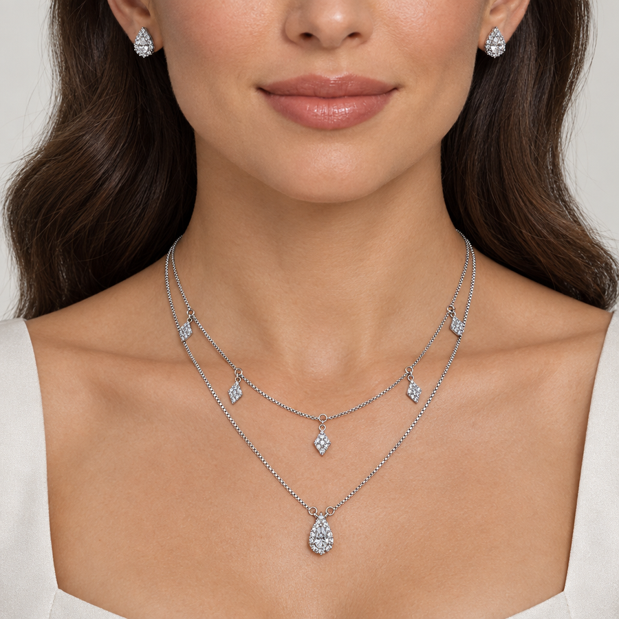 Layered Teardrop Charm Necklace, worn lifestyle view