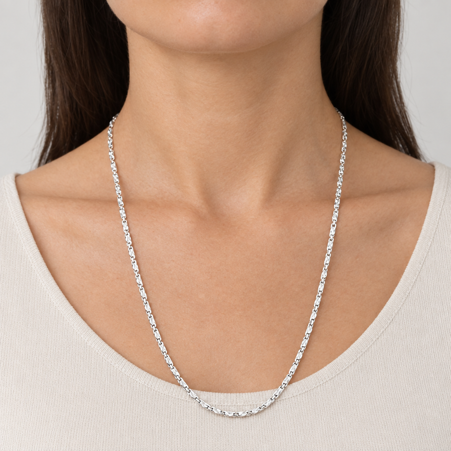 Diamond Cut Link Chain, worn lifestyle view