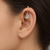 Double Teardrop Stone Bugdi Pair, worn lifestyle view