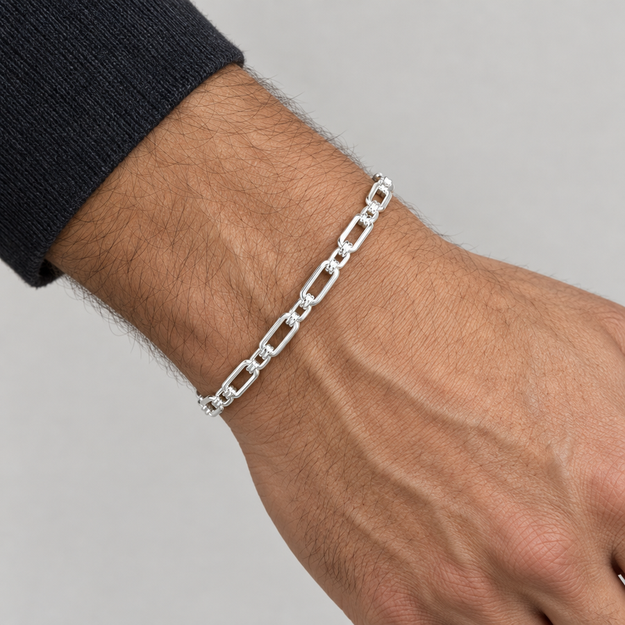 Silver-Tone Elongated Link Bracelet, worn lifestyle view